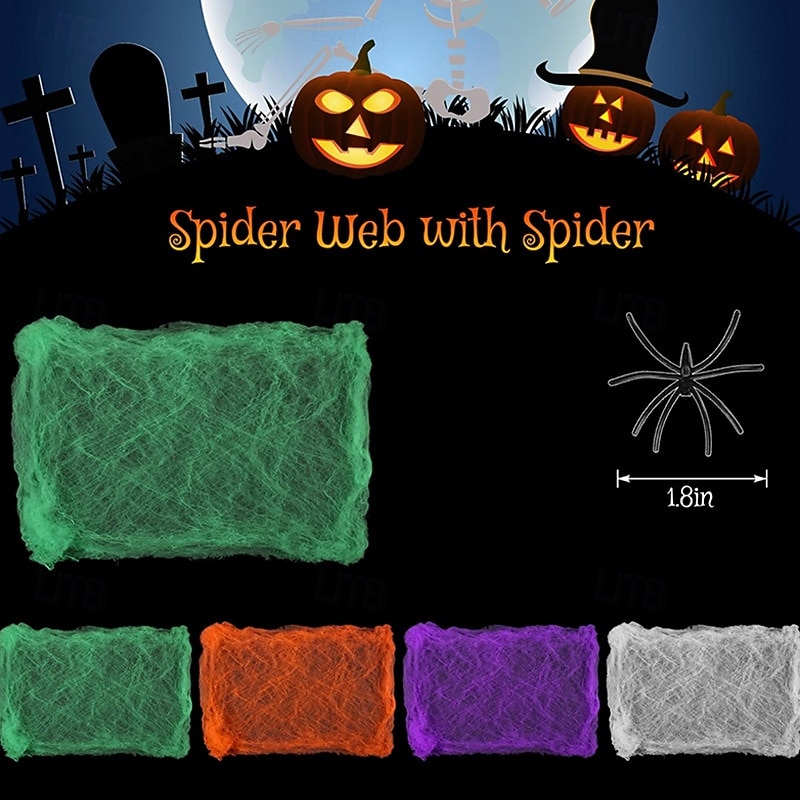 Halloween Spider Webs 1200 Sqft with 30 Fake Spiders Colorful Halloween Party Indoor and Outdoor Decorations Colored Stretch Cobwebs for Halloween Party Decorations Bar House 2026 - $11.49 –P5