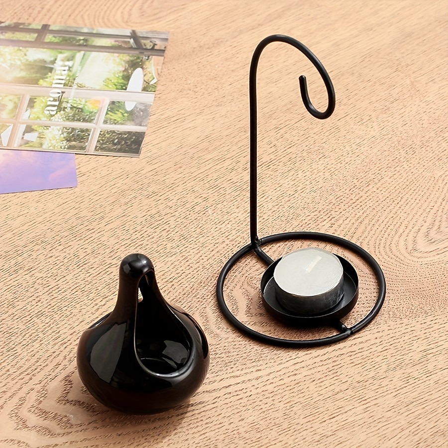 1 stk. svart hengende komfyr - kreativ aromaterapi eterisk olje &voksvarmer med blank overflate uten strømbehov for interiør, stearinlyslampe for avslapning, lysestake, elegant lampe, kunstnerisk 2025 - $24.99 –P2