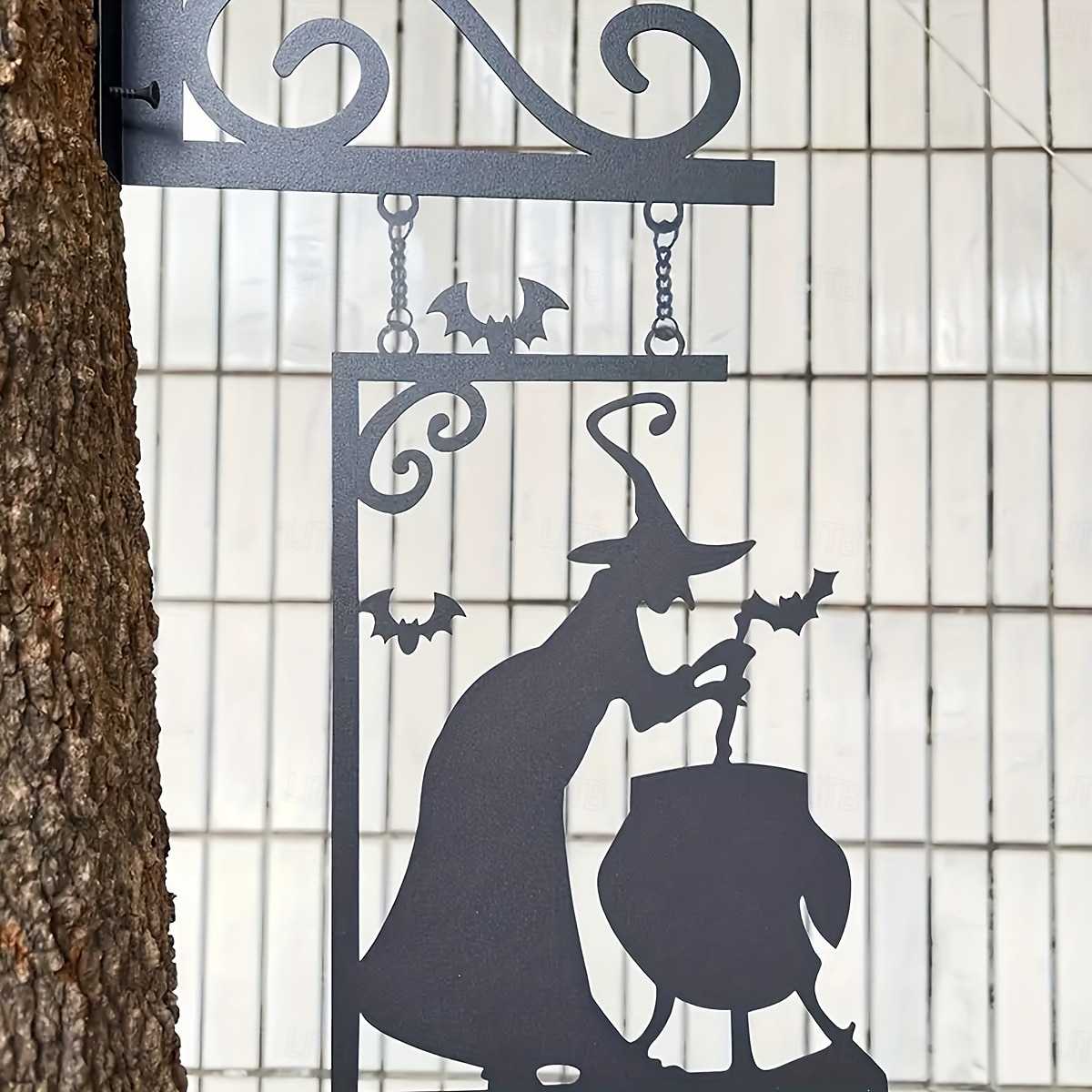 Strašidelný halloween 1ks kovový čarodějnický kotel nástěnné umění železná závěsná cedule s netopýry &spirály pro domácí zahradní párty nebo dekoraci rámu dveří 2025 - $15.49 –P5