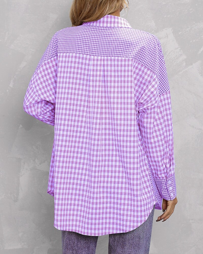 Per donna Camicia Blusa Plaid Moderno Casual Manica Lunga Colletto a Camicia Top Regolari Quotidiano Uscire Tasca Bottoni Viola Marrone Autunno del 2025 a $23.99 –P8
