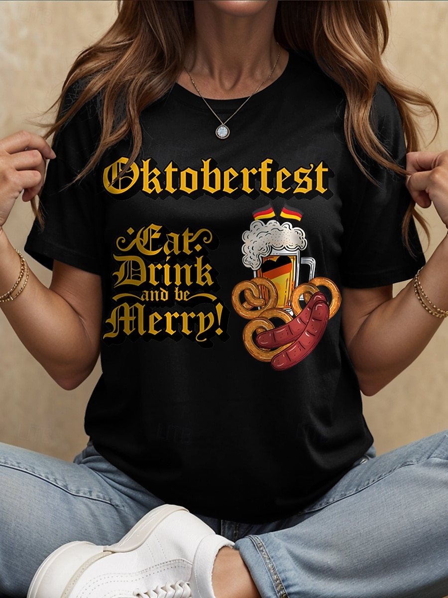Fête d'Octobre Femmes T-shirt Graphique Lettre ancien Élégant Classique Manche Courte Col ras du cou Col rond Hauts Réguliers Quotidien Week-end Imprimé Noir Blanche Jaune Rouge Bleu Été Printemps de 2025 ? $19.99 –P5