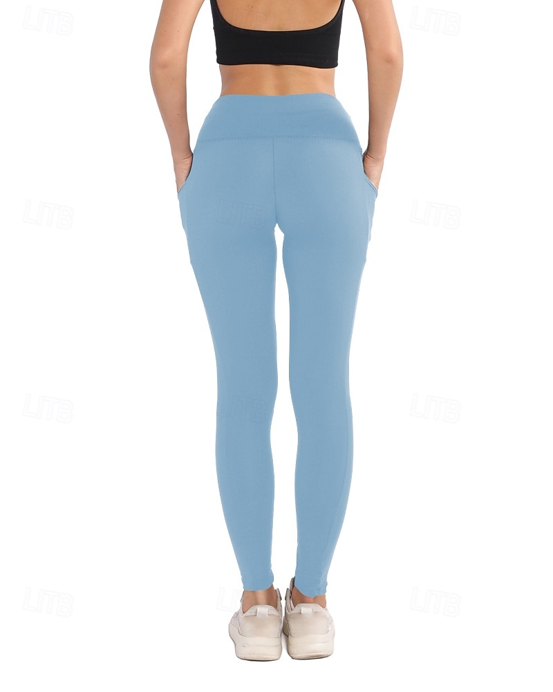 Women's pilates leggings Capri Leggings Sports Pants Pockets Lightweight Pilates Gym Running Pants Solid Color Navy Black Pink Plus Size Sports Activewear Micro-elastic 2026 - $17.49 –P12