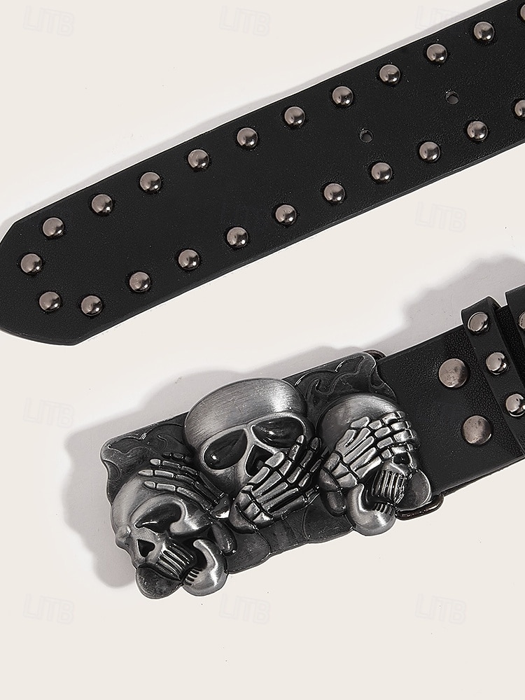 Ceinture en cuir cloutée pour homme avec motif squelette et os croisés, style gothique vintage pour les fêtes d'Halloween, la mode punk et les vêtements décontractés de 2025 ? $11.99 –P6