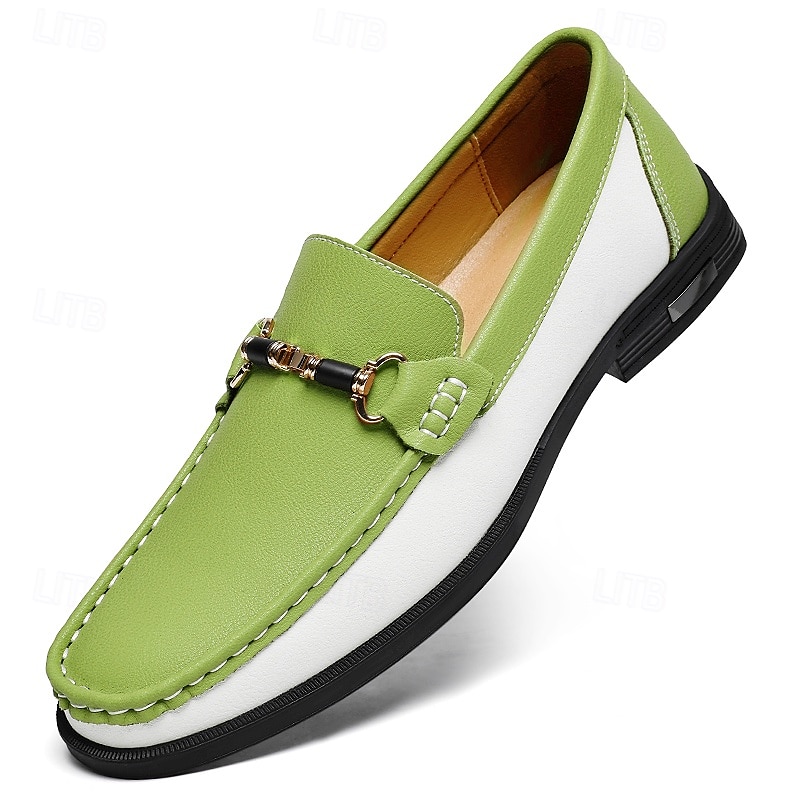 Men's Green and White Faux Leather Moccasin Loafers Fashion Slip-On Driving Shoes for Casual Wear and Spring Outfits 2025 - $46.99 –P5