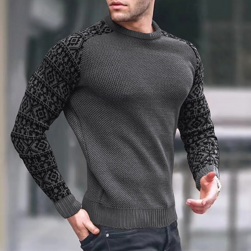 Herren Pullover Strickpullover Waffel Stricken Farbblock Rundhalsausschnitt Elegant Vintage Formell Heim Bekleidung Bischofsärmel Herbst Winter Schwarz Weiß S M L 2025 - $25.99 –P7