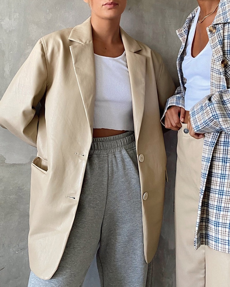 Damen Blazer Warm Bequem Tasche Knöpfe Mode Modern Einfach Ausgehen Wochenende Einreihig Regulär Umlegekragen Normale Passform Langarm Oberbekleidung Schwarz Rote Braun Herbst Winter 2025 - $32.99 –P11