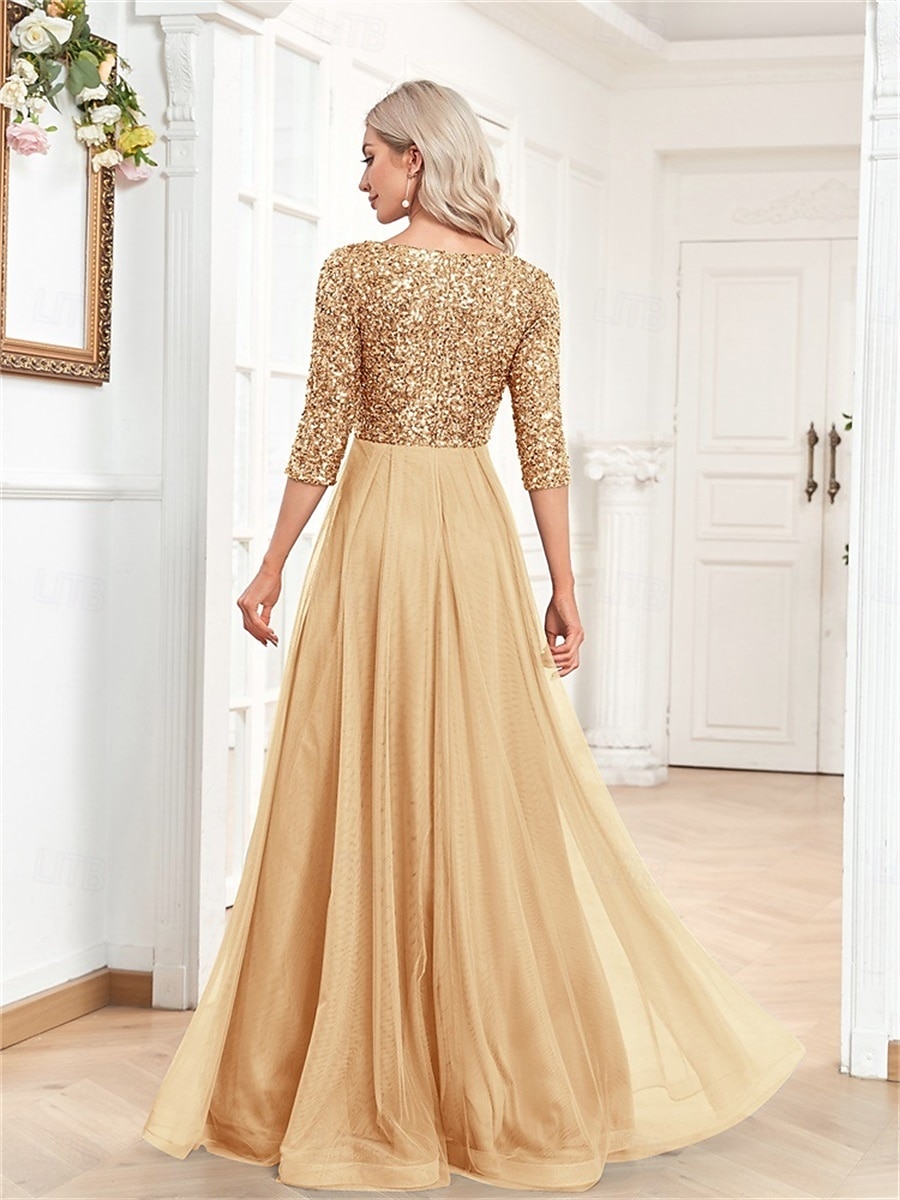 A-linjainen Quinceanera-Mekot Elegantti Mekko Virallinen Häät Lattiapituus Puolihihainen V-kaula-aukko Tylli Strassilla 2025 - $99.99 –P23