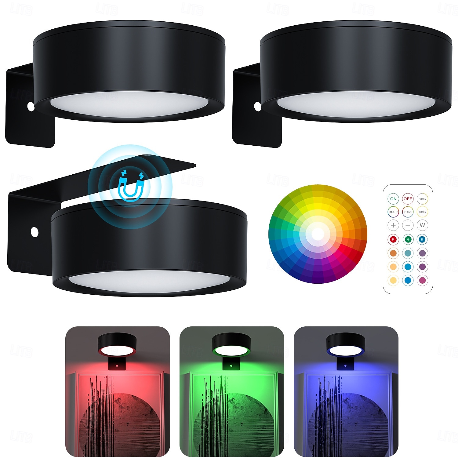 luci per quadri da parete, luci magnetiche a batteria per poster con 3 temperature di colore &12 luci da parete RGB con timer dimmerabile e telecomando, per pittura, decorazione per cornice espositiva del 2025 a $18.99 –P3