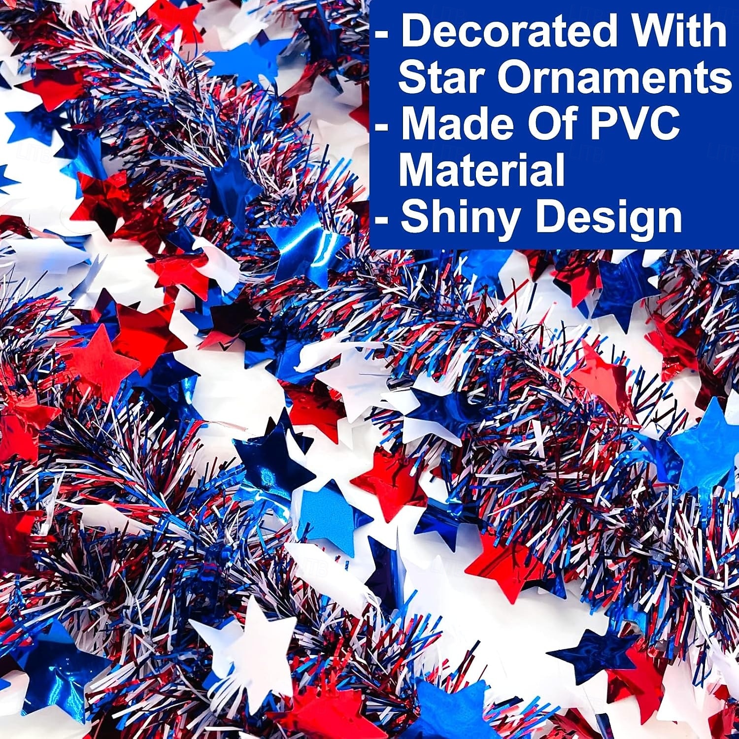 2026年 愛国的なティンセルガーランド3個、7月4日のデコレーション、合計19.7フィート、赤、白、青、メタリックグリッタースターガーランド、メモリアルデー、独立記念日、ホームデコレーション  コレクション – $9.99 –P5
