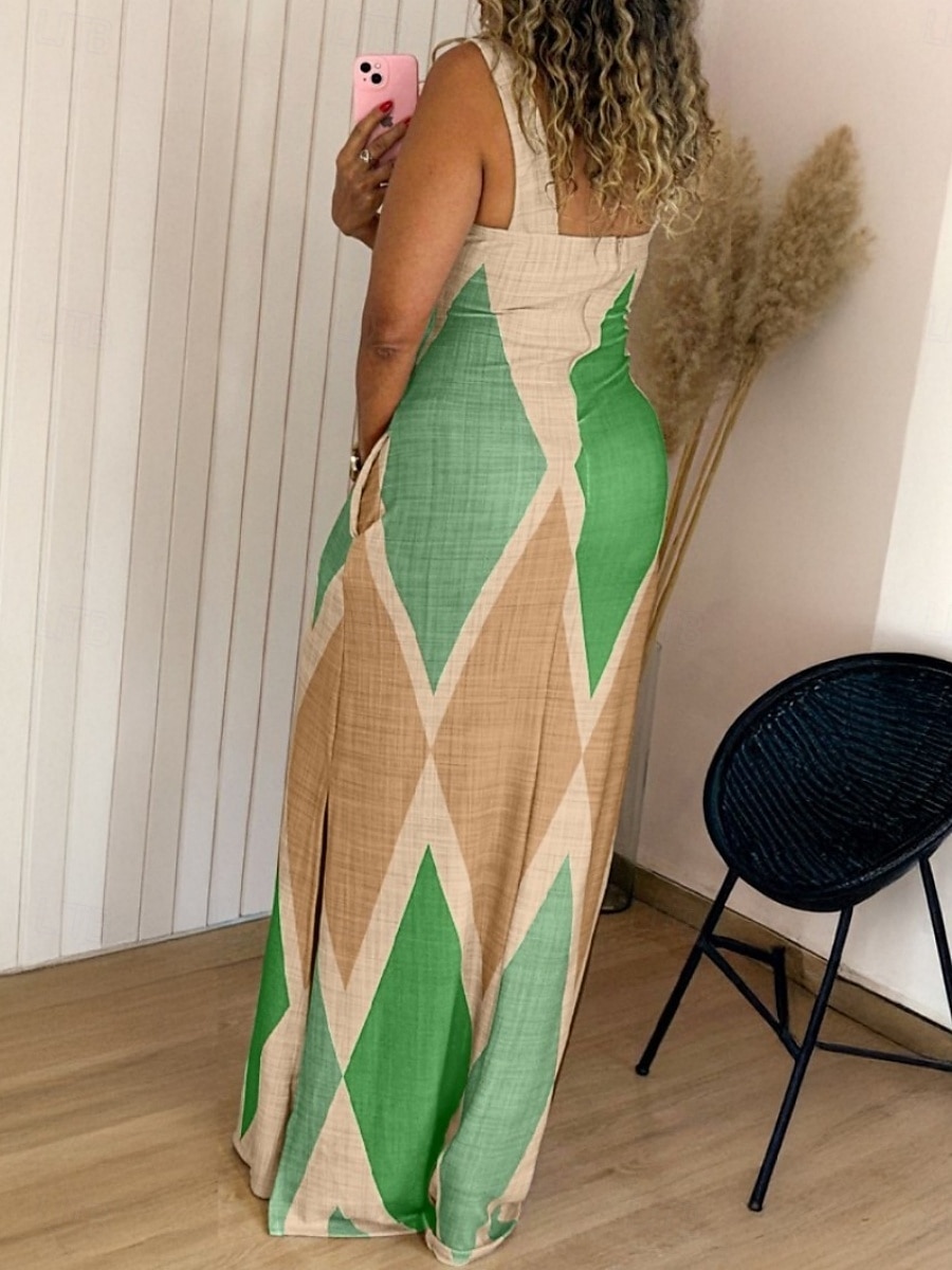 Damen Maxikleid Etui-Kleid Unterkleid Urlaub Lässig Boho Outdoor Ausgehen Normale Passform Geometrisch Ärmellos Spaghettiträger Gelb Wein Purpur Grün Sommer 2025 - $36.99 –P2