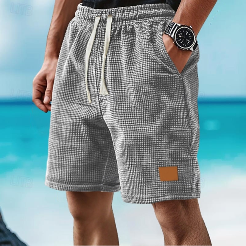 Homens Calções Waffle Shorts de moletom Calção Bermudas Shorts de praia Bolsos Com Cordão Cintura elástica Tecido Conforto Esportes Comprimento do joelho Ao ar livre Diário Férias Estilo Clássico de 2025 por $18.99 –P1