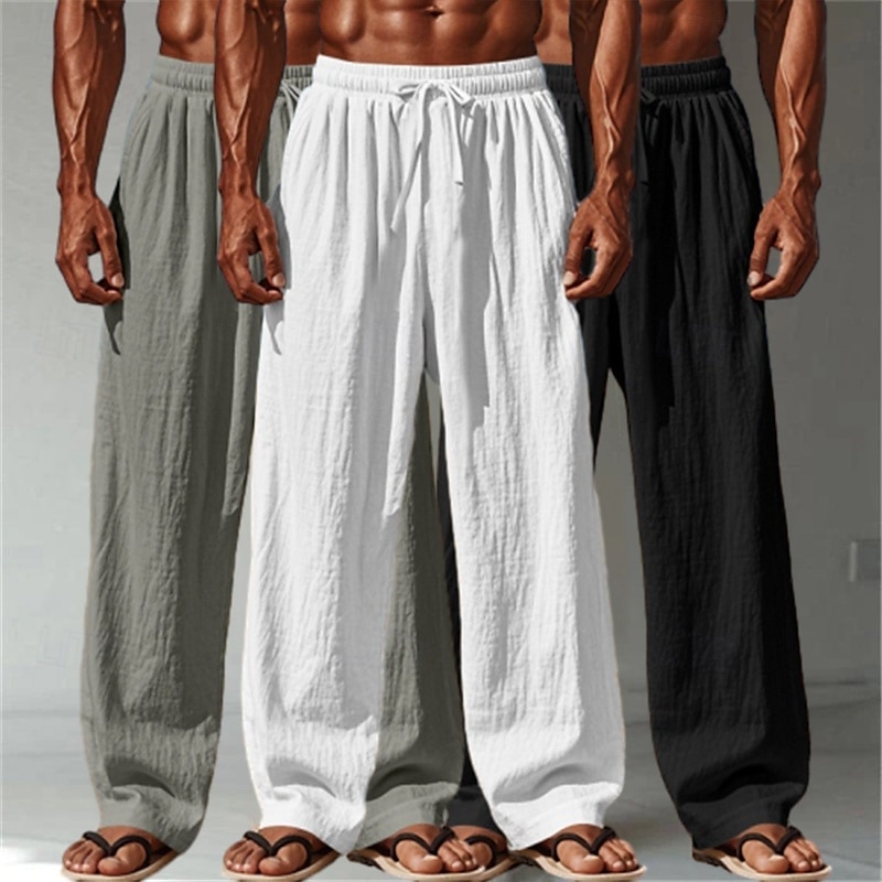 Homens Calças de linho Calças Calça verão Calças largas Calças de praia Com Cordão Cintura elástica Perna reta Tecido Conforto Respirável Comprimento total Ao ar livre Casual Diário Férias Moda de 2025 por $35.99 –P6