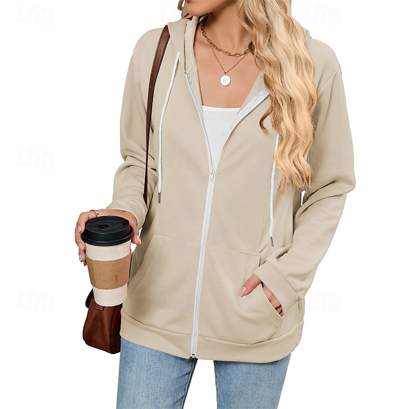Femmes Sweats zippés Uni Streetwear Occasionnel Confortable manche longue À capuche Hauts Réguliers Rue Fête Sortir Zip Up Avec Poches Noir Rose Claire Vin bleu marine Bleu Automne de 2025 ? $26.99 –P7