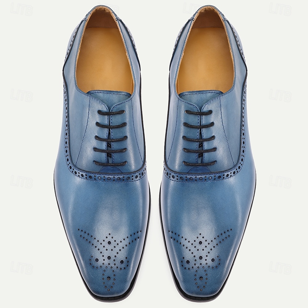 Herren-Brogue-Abendschuhe aus echtem Rindsleder in Blau – klassische Schnürschuhe für formelle Anlässe, Business und Hochzeiten 2025 - $109.99 –P4