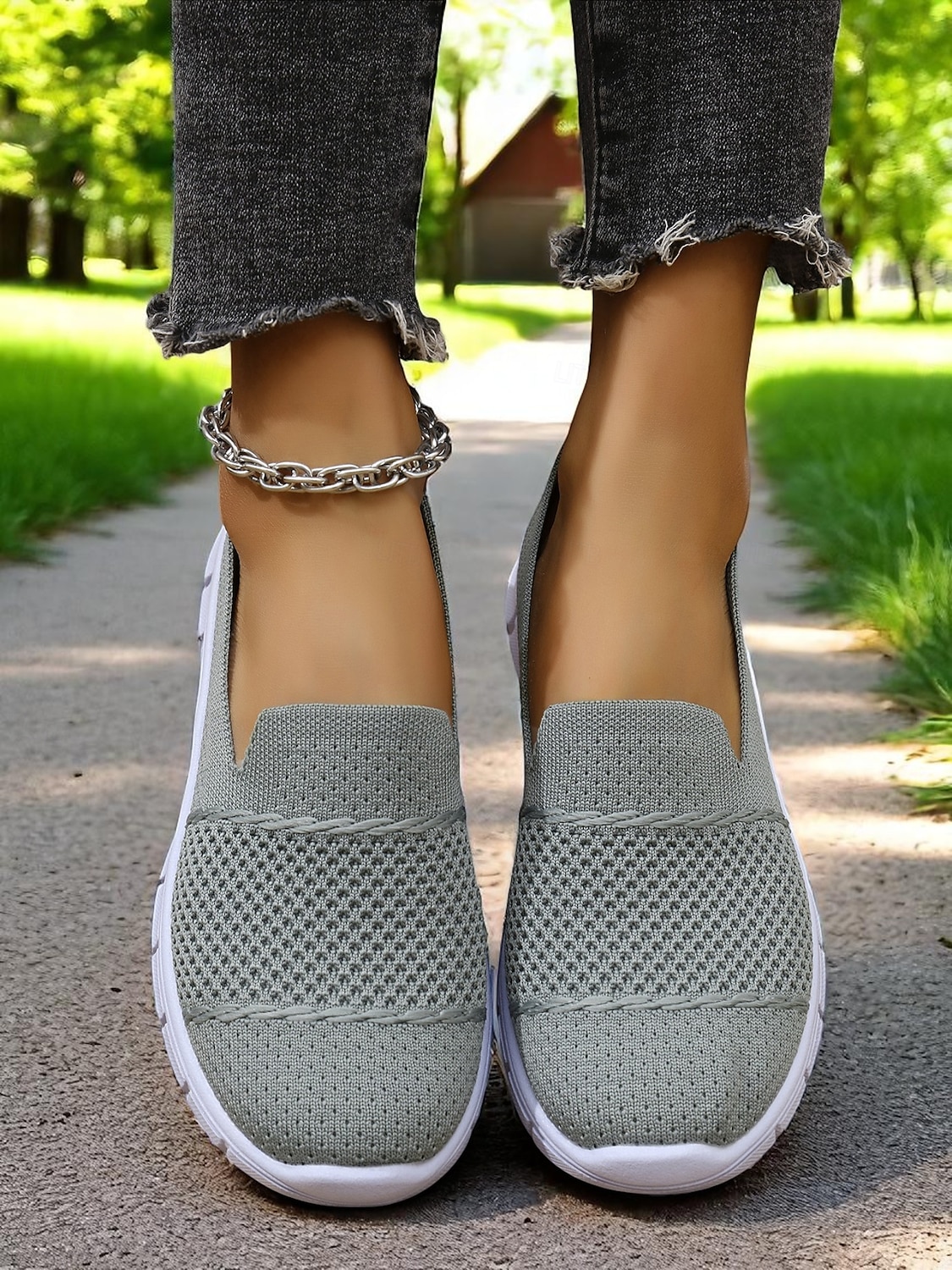 Grå flyknit slip-on-sneakers til dame – hverdagssko for turgåing, ærender og fritid i parken 2026 - $24.99 –P6