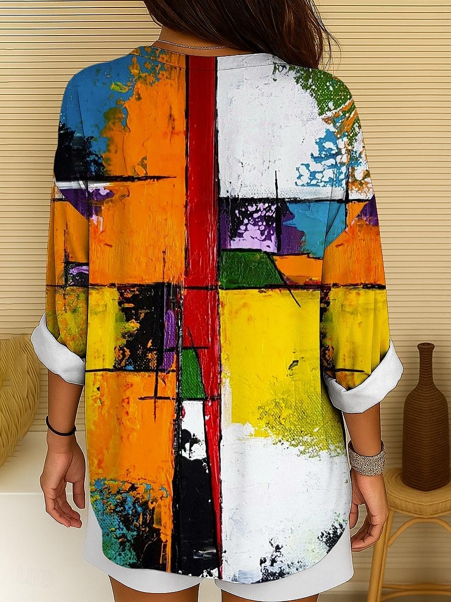 Femmes Chemisier Graphique Géométrique Abstrait ancien Tropical Hawaïen manche longue Col en V Hauts Réguliers Quotidien Fête Tenue de plage Imprimé Jaune Rouge Bleu Violet Vert Été Printemps de 2025 ? $19.99 –P2