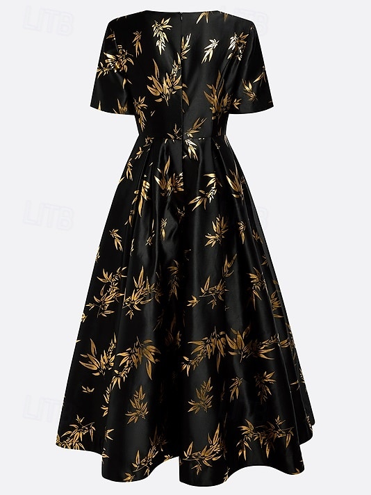 Abiti da cocktail A-line bianchi e in oro abito elegante formale per matrimoni lunghezza tè maniche corte scollo barca satin con stampa del 2025 a $158.99 –P4