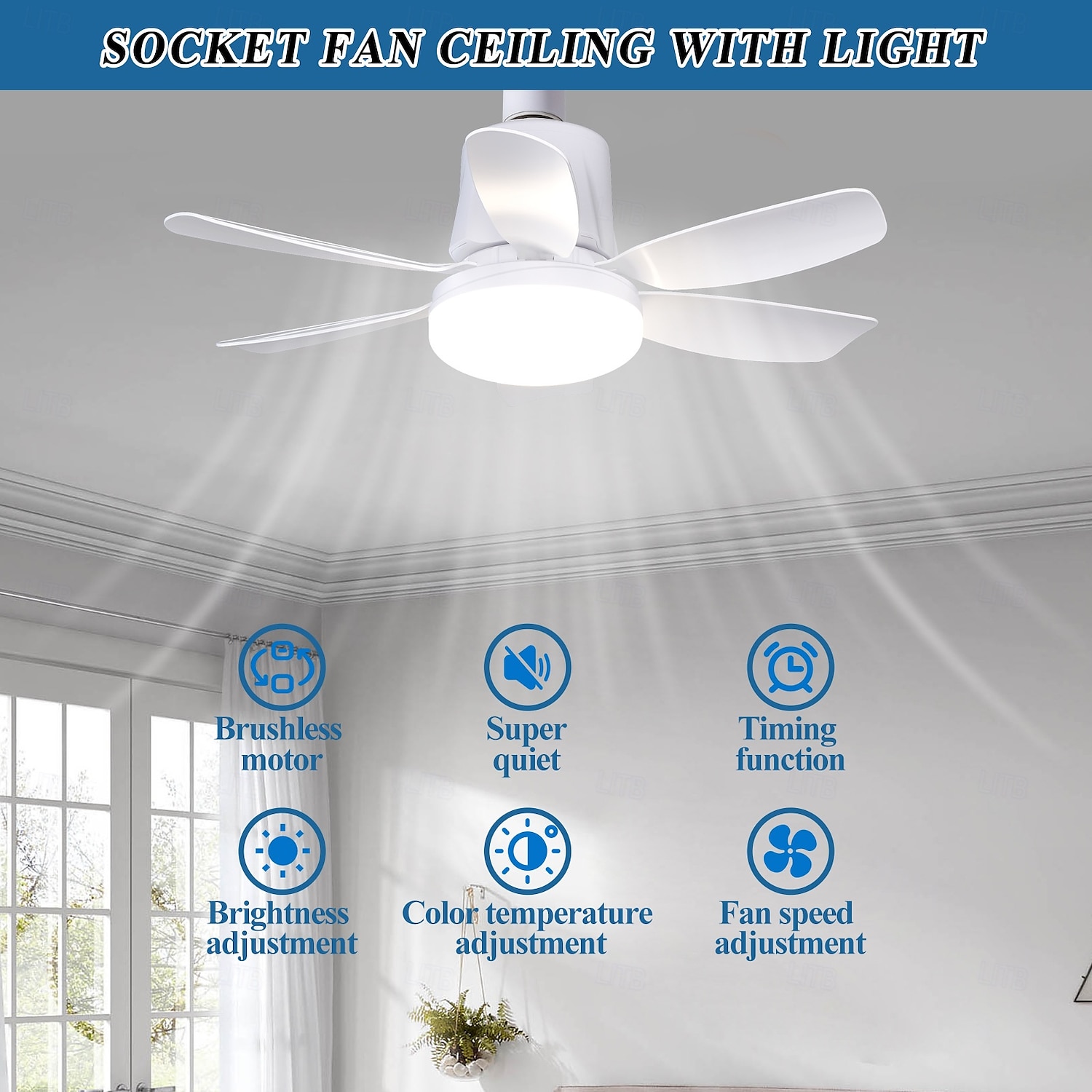 1 moderner Deckenventilator-Kronleuchter mit intelligenter Fernbedienung, E27-Schraubsockel – einfach zu installieren, starker Wind für Wohnzimmer, Schlafzimmer, Arbeitszimmer, Küche, Werkstatt, 2025 - $50.99 –P4