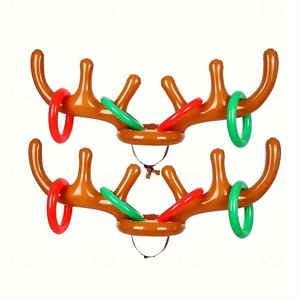 2 Sets of Inflatable Reindeer Antlers Game (2 Inflatable Antler Horns 8 Ringed Reindeer Rings for Throwing) Inflatable Reindeer Antler Hat with Ring Suitable for Family Party Games 2025 - $15.49 –P1