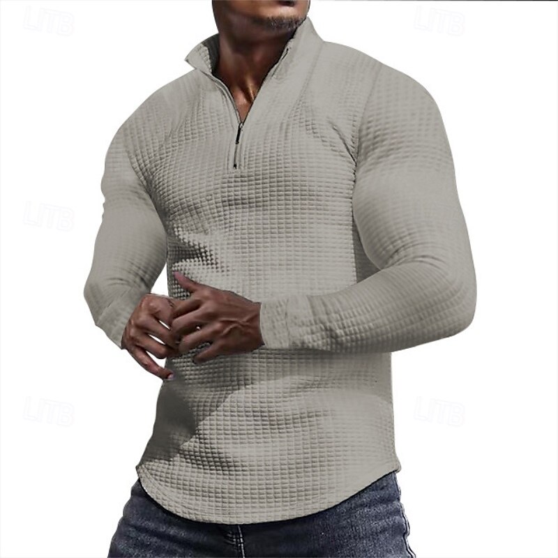 Per uomo Felpa a nido d'ape Felpa con cappuccio e zip Felpa con zip Rosso bordeaux Nero Bianco Verde militare Cachi Colletto Mao Semplice Con zip Zip a un quarto Testurizzato Sport & Outdoor Casuale del 2025 a $25.99 –P5