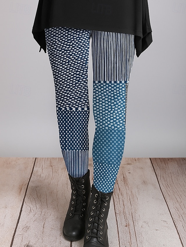 Women's Leggings Vacation Vintage Ethnic Style Full Length High Waist Graphic Abstract 3D Print Quick Dry Breathability Soft Stretchy Outdoor Home Causal Black White Yellow Blue Fall Regular Fit 2025 - $19.99 –P3