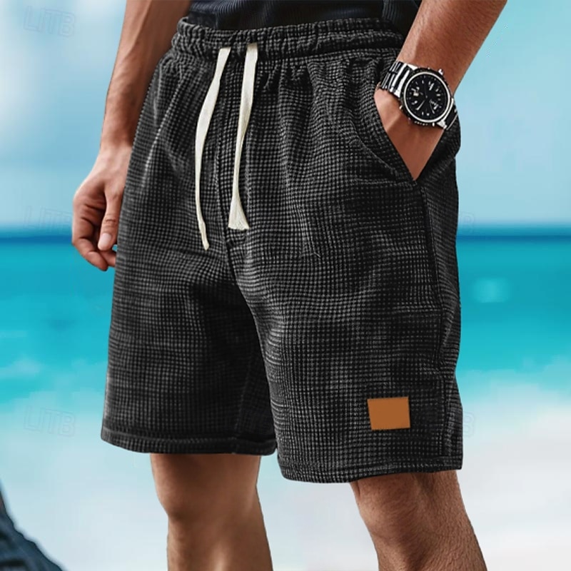 Homens Calções Waffle Shorts de moletom Calção Bermudas Shorts de praia Bolsos Com Cordão Cintura elástica Tecido Conforto Esportes Comprimento do joelho Ao ar livre Diário Férias Estilo Clássico de 2025 por $18.99 –P5