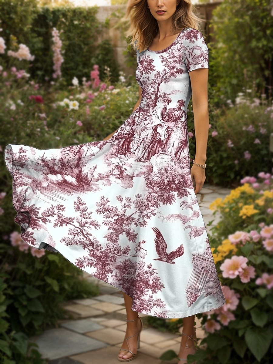 Femmes Robe maxi Robe Décontractée Robe trapèze Robe d'été Élégant Vacances Occasionnel Coupe régulière Graphique Feuille Oiseau Manche Courte Col carré Col Rond Noir et Blanc Jaune Rouge Bleu Ét de 2025 ? $31.99 –P4