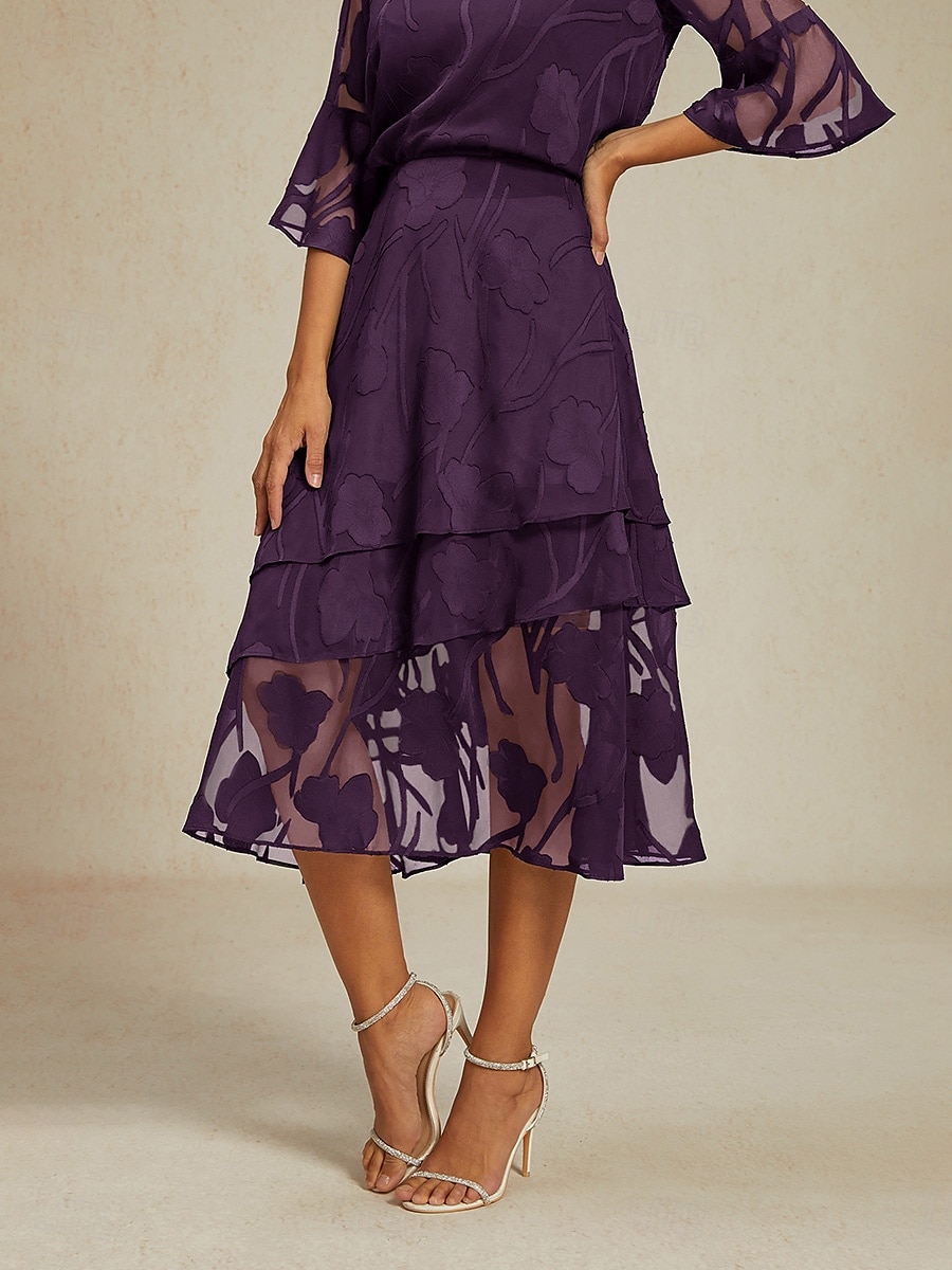 Pentru femei Fustă Elegant Midi Talie medie Fuste Floral Multistratificat Inelastic Petrecere Casual Mov Vânătă Vară Șifon 2025 - $59.99 –P1