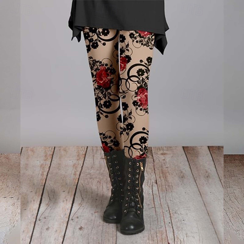 Жен. Брюки Леггинсы Уютные леггинсы Уличный стиль На каждый день Полная длина Средняя талия Цветы Эластичная талия С принтом удобный На открытом воздухе Удобный на открытом воздухе Отпуск выходные 2025 - $17.99 –P4