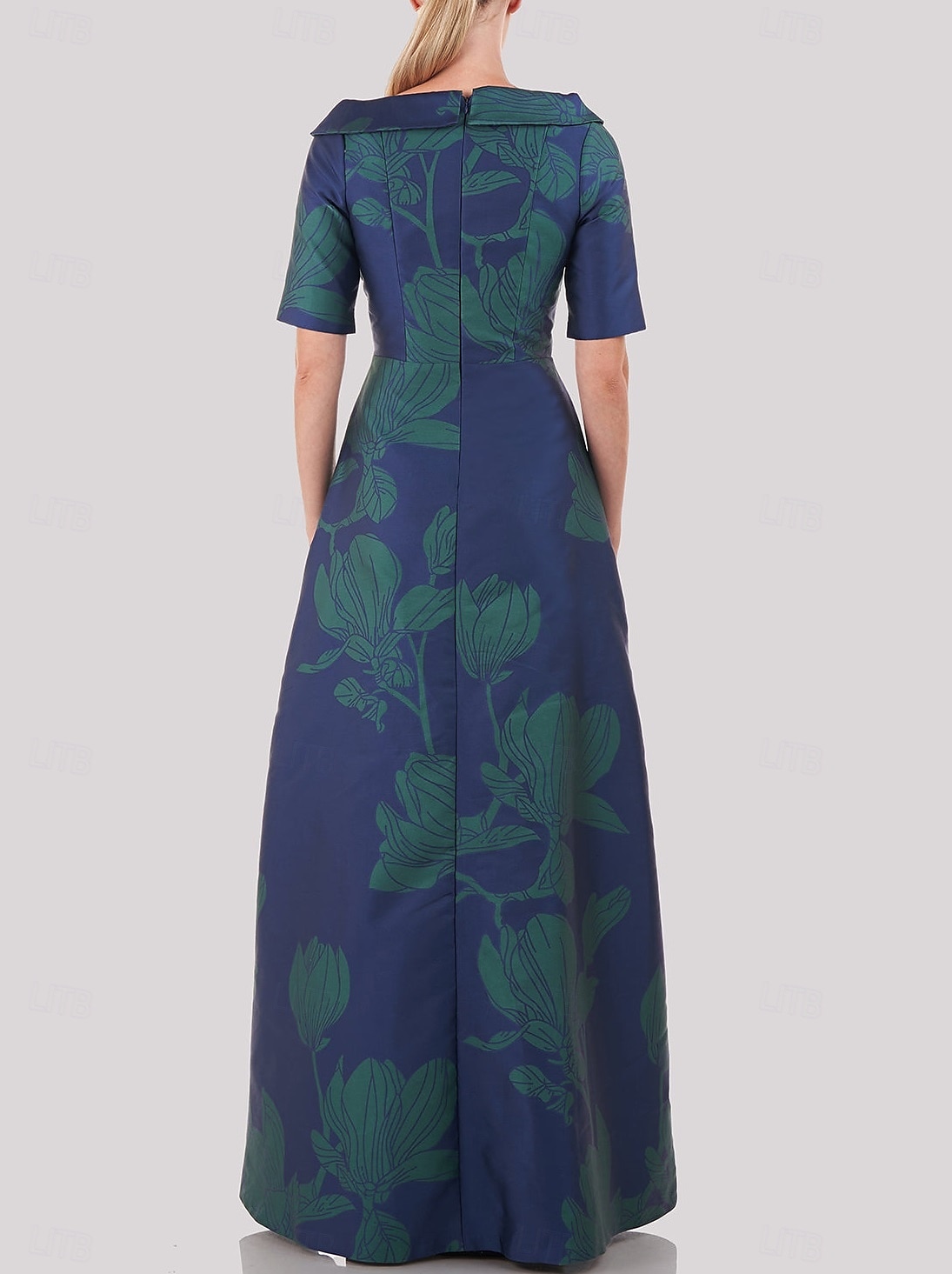 Sukienka wieczorowa A-line elegancka suknia formalna na wesele długości do ziemi półrękaw kołnierz koszulowy kieszeń satynowa z kwiatowym wzorem 2025 - $149.99 –P2