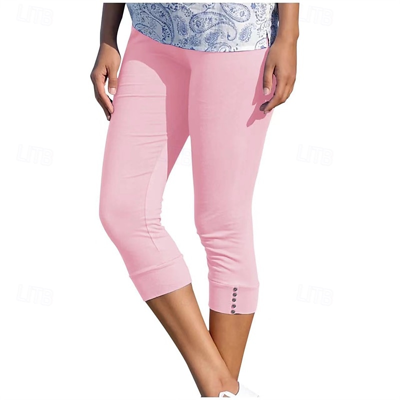 Women's Capri Pants Leggings Casual Athleisure Calf-Length High Waist Plain Elastic Waist Breathability Stretchy Vacation Street Daily Wear Wine Depression Green Black Pink Summer Spring Regular Fit 2025 - $13.99 –P8