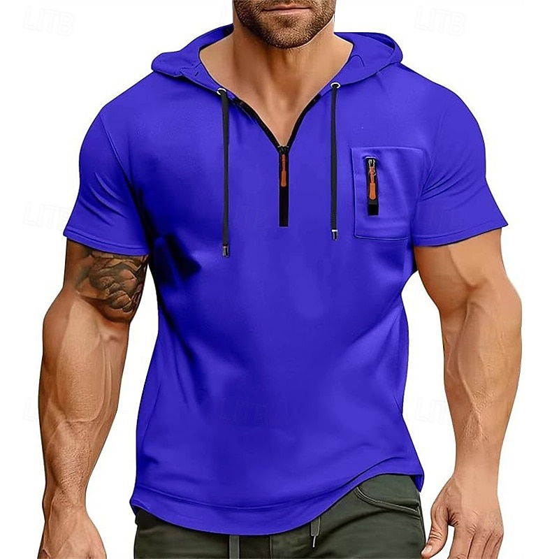 Men's Hoodie Quarter Zip Sweatshirt Black Navy Blue Blue Khaki Light Grey Hooded Plain Quarter Zip Sports & Outdoor Daily Holiday Polyester Streetwear Basic Casual Summer Clothing Apparel Hoodies 2026 - E£1897.76 –P5