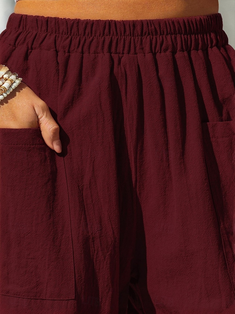 Damen Hose aus Baumwollleinen Basic Volle Länge Hohe Taille Einfach Tasche Komfort Außenbereich Mikroelastisch Urlaub Straße Lässig Schwarz Rosa Wein Marineblau Sommer Frühling Herbst Lässiger Schnitt 2025 - $23.99 –P3