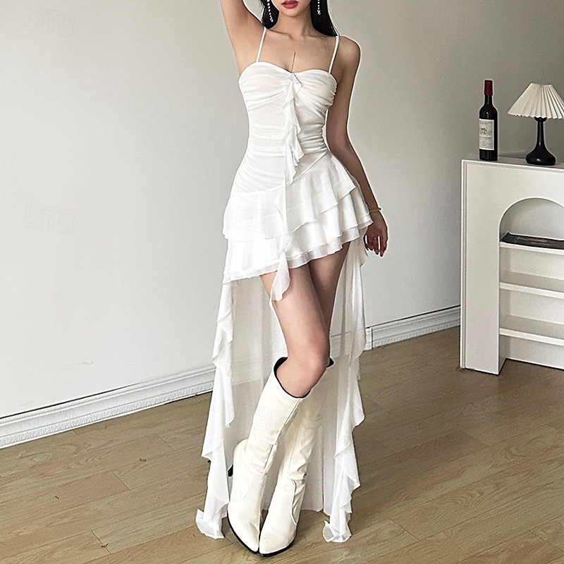 Per donna Abito Lungo Maxi Abito Abito Estivo Abito Sottoveste Moda Moderno All'aperto Ferie Data Vestibilità regolare Semplice Senza Maniche Spalline sottili Nero Bianco Rosso Estate del 2025 a $28.99 –P1