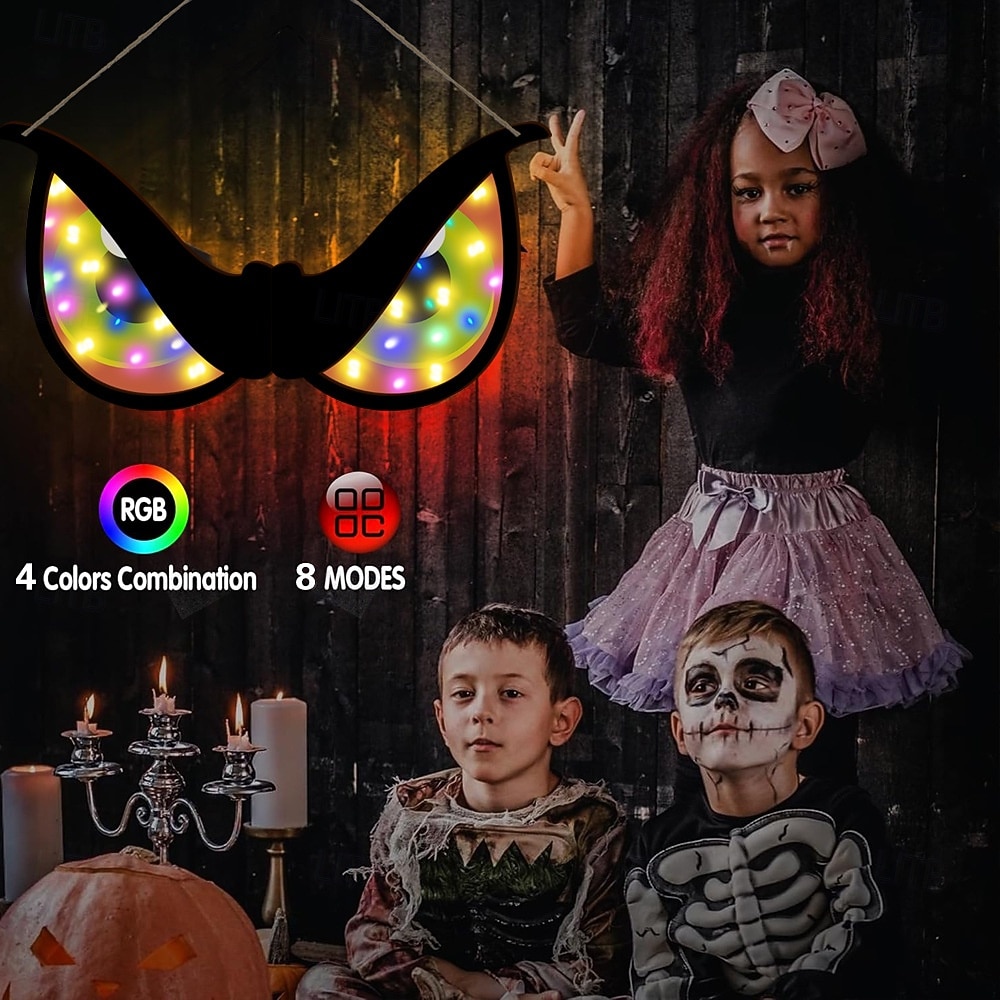 Halloween Decorations Spooky Eyes Lights, 20 Inch Large Wooden Halloween Window Eye Lights with 7 Color Modes and USB/Battery Operated for Home, Wall, Window, Trees Halloween Décor 2026 - $27.99 –P35