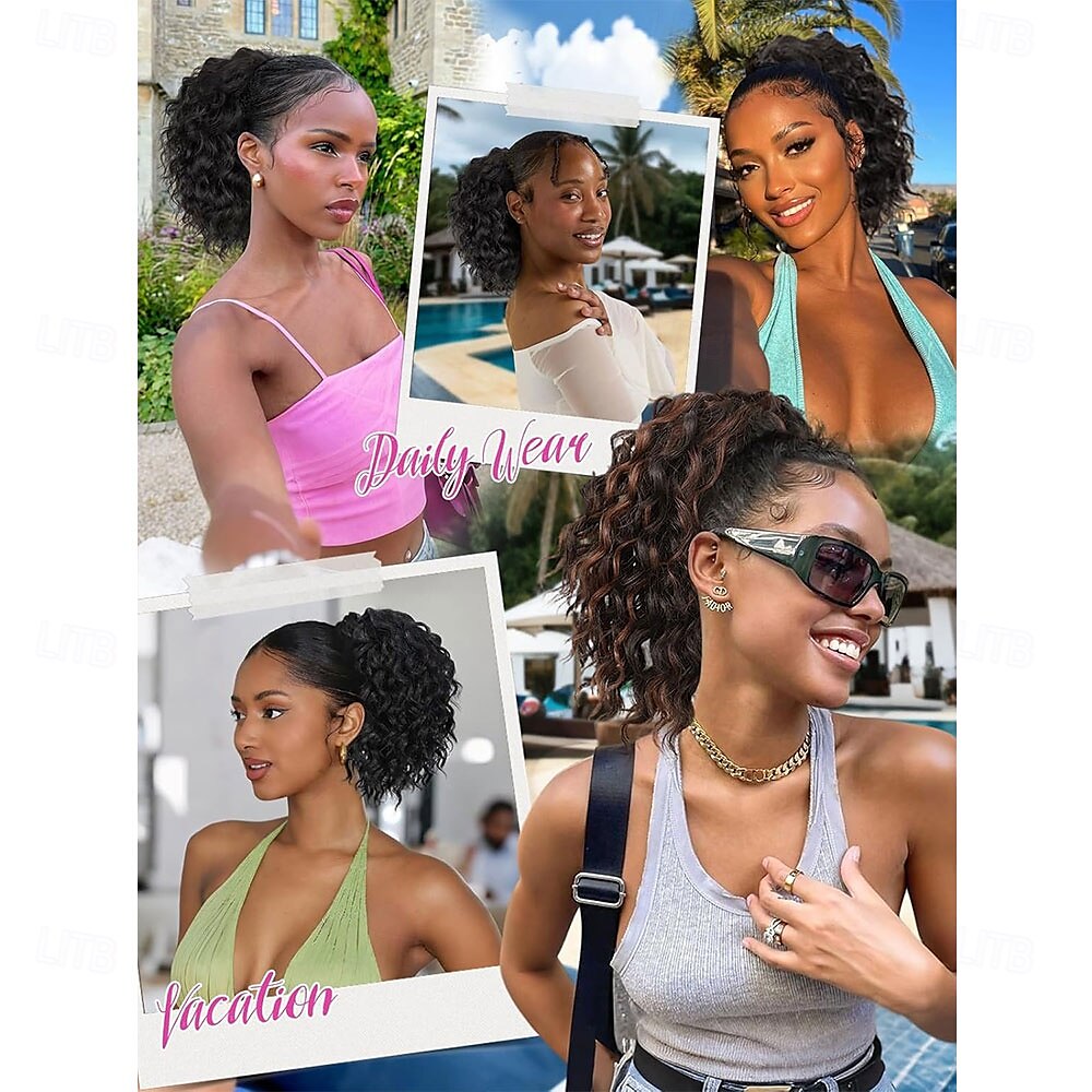 Ponytail Extension 8 Inch Short Wavy Curly Ponytails Drawstring Ponytail for Black Women Jet Black Pony Tails Hair Extensions Synthetic Hairpiece for Daily Use 2025 - $19.49 –P7