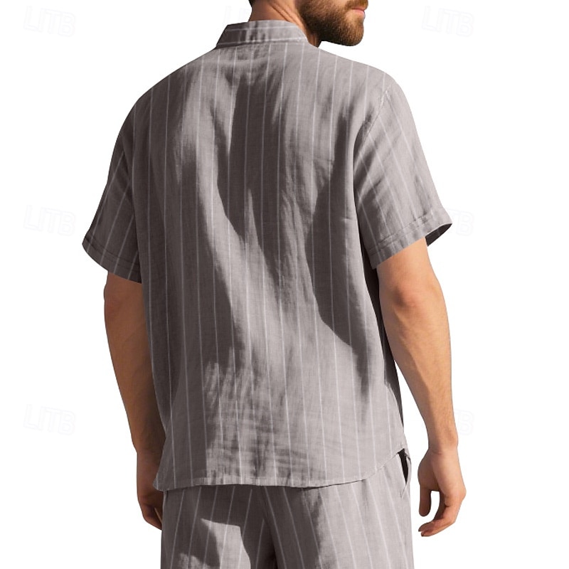 Per uomo Camicia Camicia di lino Camicia casual Camicia con Bottoni Camicia di cotone A righe Vacanza Streetwear Nero Bianco Blu marino Cachi Manica Corta Collo ripiegato Estate Abbigliamento del 2025 a $21.99 –P11