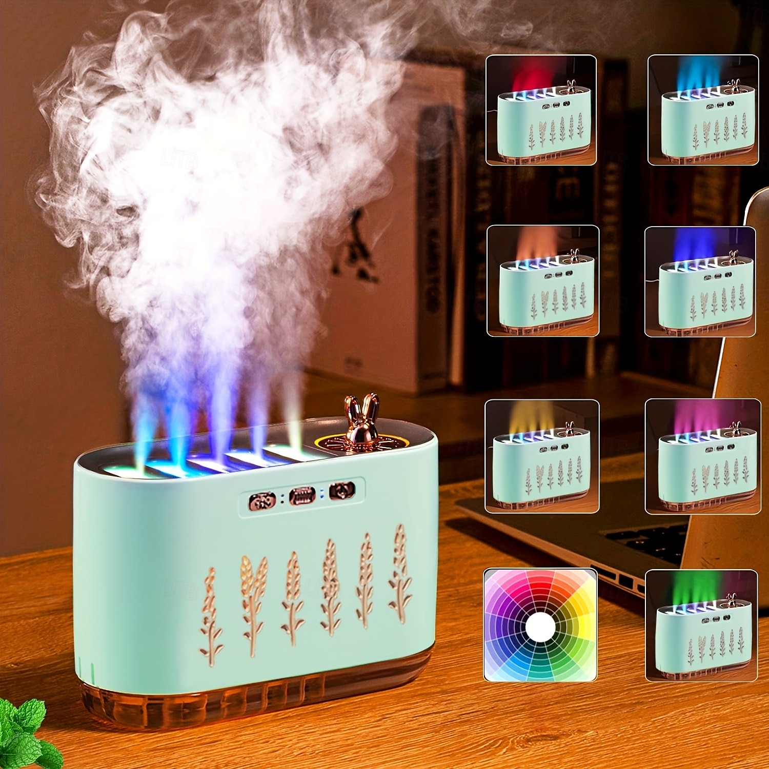 1 stk. stille luftfukter med fem hull, aromatisk oljediffuser, dynamisk fargerik polar luftfukter, hjemme-soverom-kontor-luftfukter, usb-plugg 2025 - $32.99 –P4