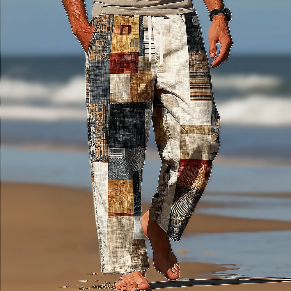 Men's Color Block Patchwork Trousers Casual Pants Baggy Pants Mid Waist Vintage Retro Outdoor Vacation Drawstring Side Pockets Elastic Waist Summer Spring 3D Print Red Blue Orange 2026 - $29.99 –P1