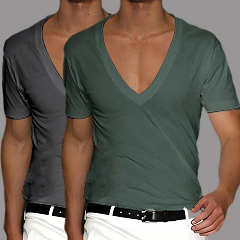 2 Stück Herren T-Shirt Tee Top Kurzarm Kurzarm V-Ausschnitt Sommer Frühling Unifarben Designer Basic Modern Zeitgenössisch Klassischer Stil Basic Urlaub Street Casual Schwarz Weiß Tee 2025 - $17.49 –P8