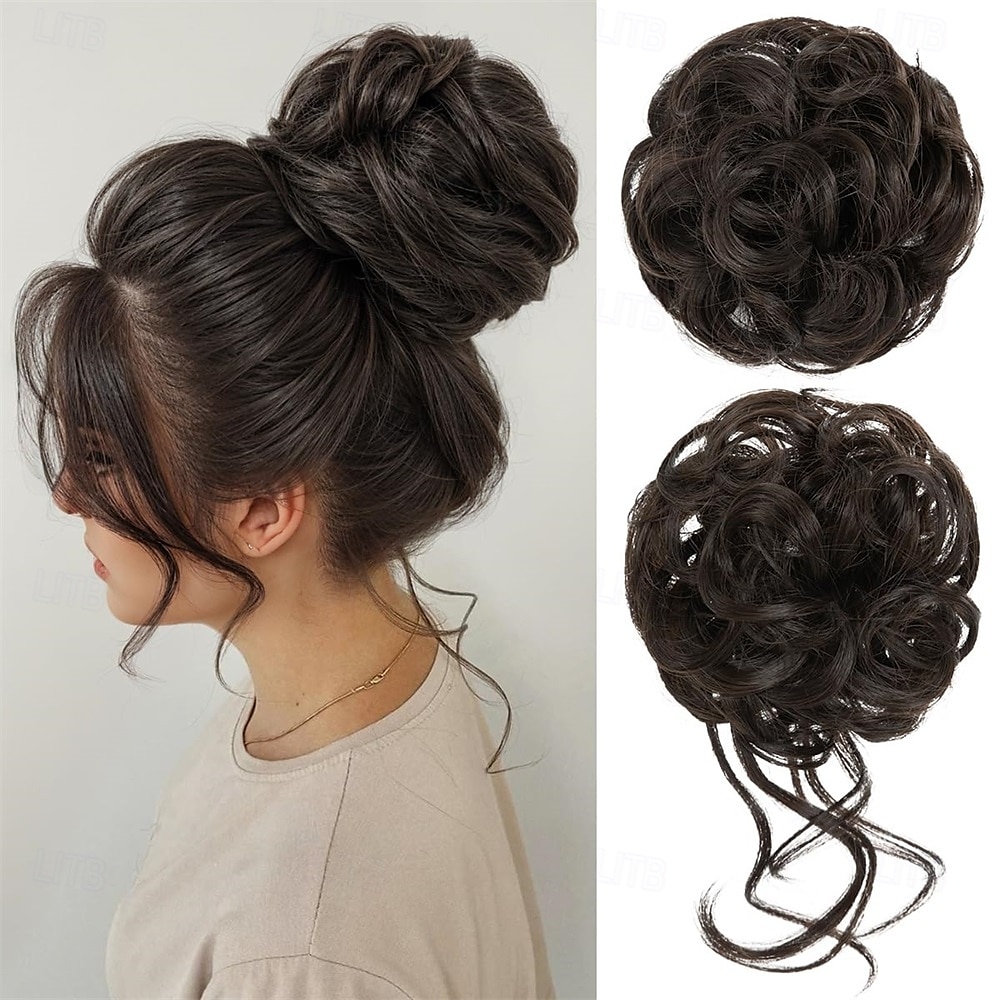 Lot de 2 extensions de cheveux synthétiques ondulés et bouclés en chignon décoiffé pour femme, chignon faux chouchous, queue de cheval, Bernstein multi de 2025 ? $12.99 –P5