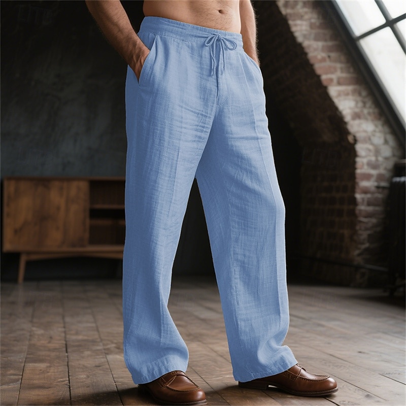 Men's Linen Pants Trousers Summer Pants Beach Pants Pocket Drawstring Elastic Waist Plain Comfort Breathable Vacation Daily Holiday Hawaiian Boho Black White 2025 - $18.99 –P6
