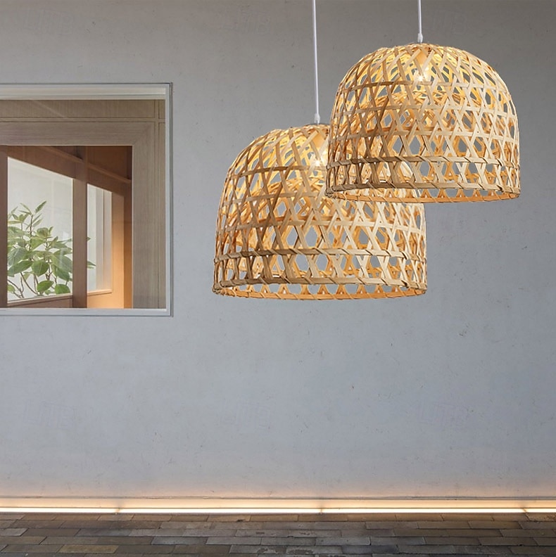 Suspension dôme en rotin de chanvre naturel, luminaire suspendu en osier tressé moderne pour couloir, salle à manger, lampe suspendue en cloche à nervures en rotin tressé ouvert de 2025 ? $126.99 –P2