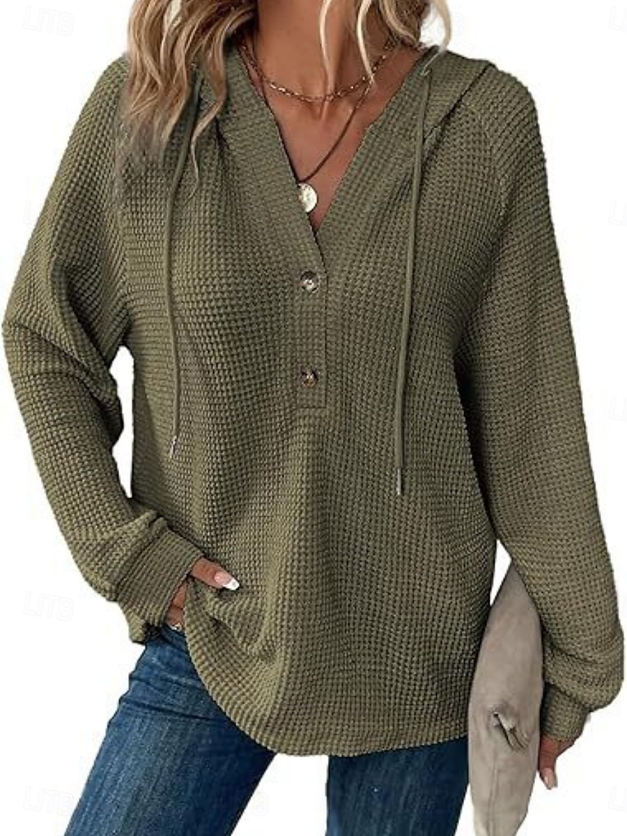 Dam Blus Ensfärgat Stylish Ledigt Långärmad Huva Vanliga toppar Dagligen Knappar Svart Armégrön Marinblå Blå Brun Vår Höst Vinter 2025 - $25.99 –P2