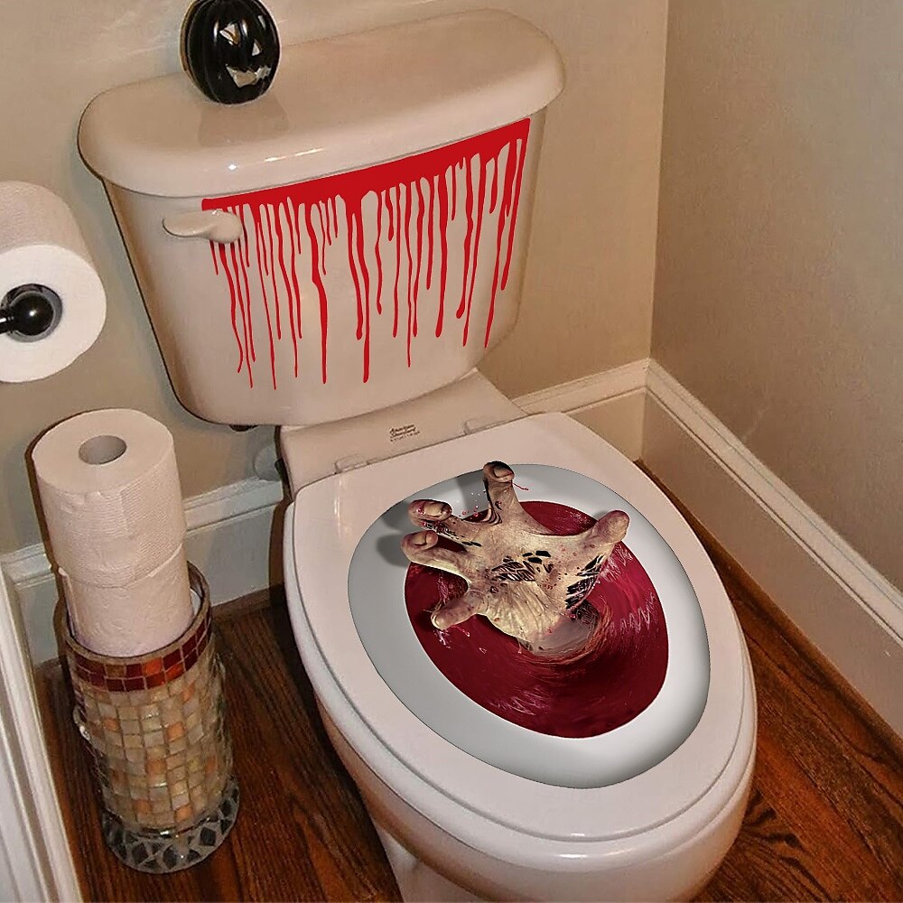 2 juegos de pegatinas para asiento de inodoro de Halloween, calcomanías 3D sangrientas para pared de baño, pegatinas de PVC autoadhesivas aterradoras para tapa de inodoro y pared para decoración de 2025 - $11.99 –P6