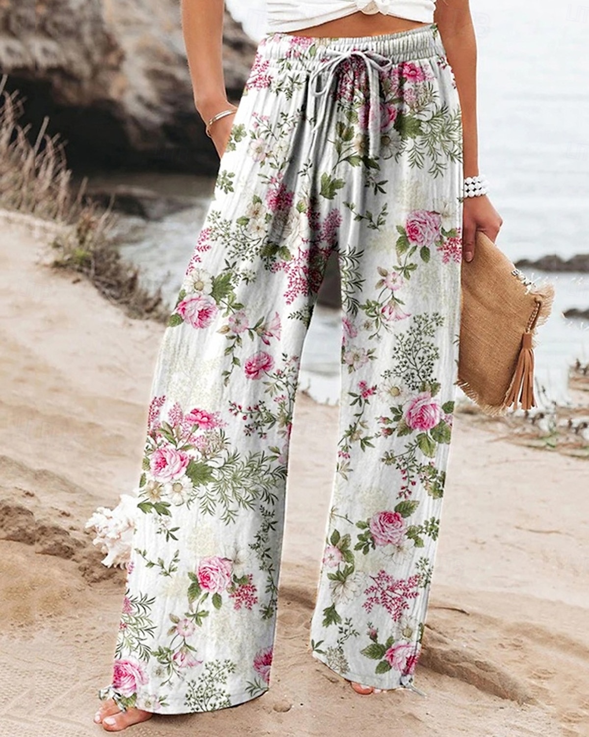 Per donna Pantaloni ispirati al lino Gamba larga Pantaloni Palazzo Moda Boho Lunghezza intera Vita Alta Fiore Elastico in vita Traspirante Confortevole Micro-elastico Streetwear Abbigliamento del 2025 a $27.99 –P2
