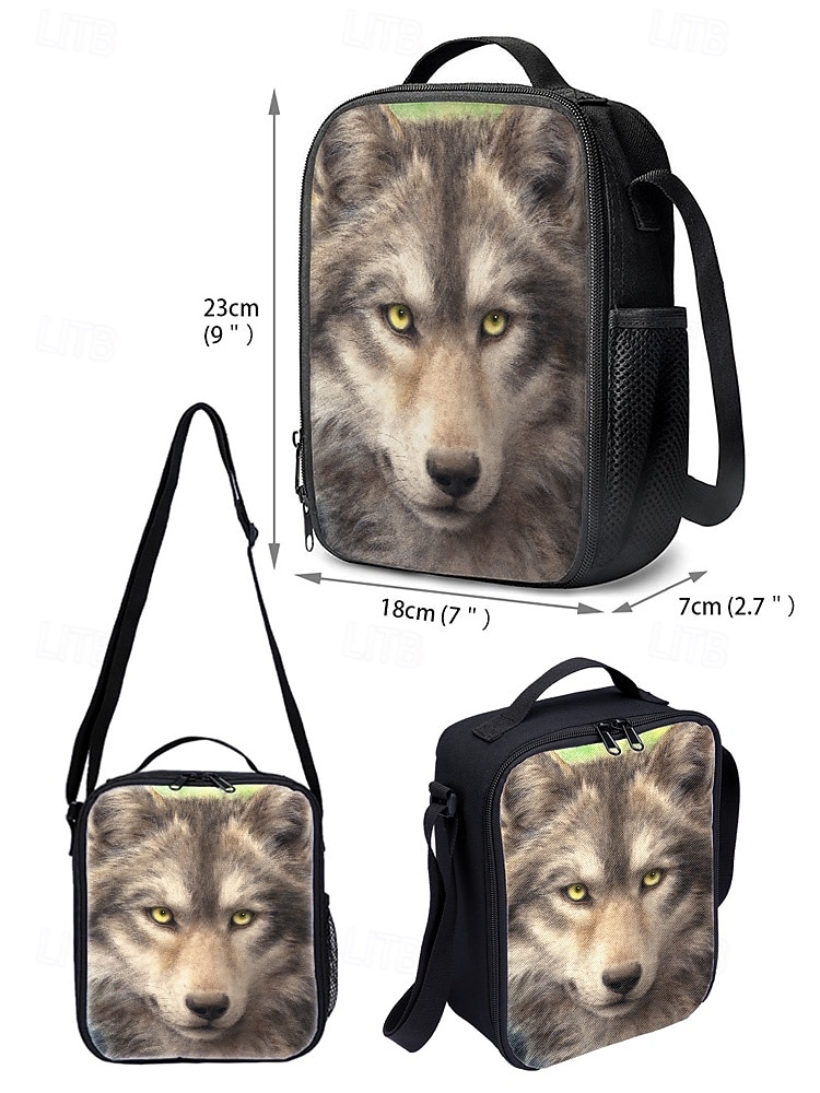 Boy's 3-Piece Wolf Print Backpack Set – Durable Lightweight School Bag with Lunch Box and Pencil Case for Students, Outdoor Adventures and Daily Commute Kayomi Harai 2026 - $34.99 –P9