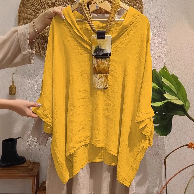 Per donna Blusa Tinta unica Elegante Casual Mezza Manica Scollo a V Top Regolari Quotidiano Ferie Nero Bianco Giallo Blu marino Arancione Estate Autunno del 2025 a $32.99 –P6