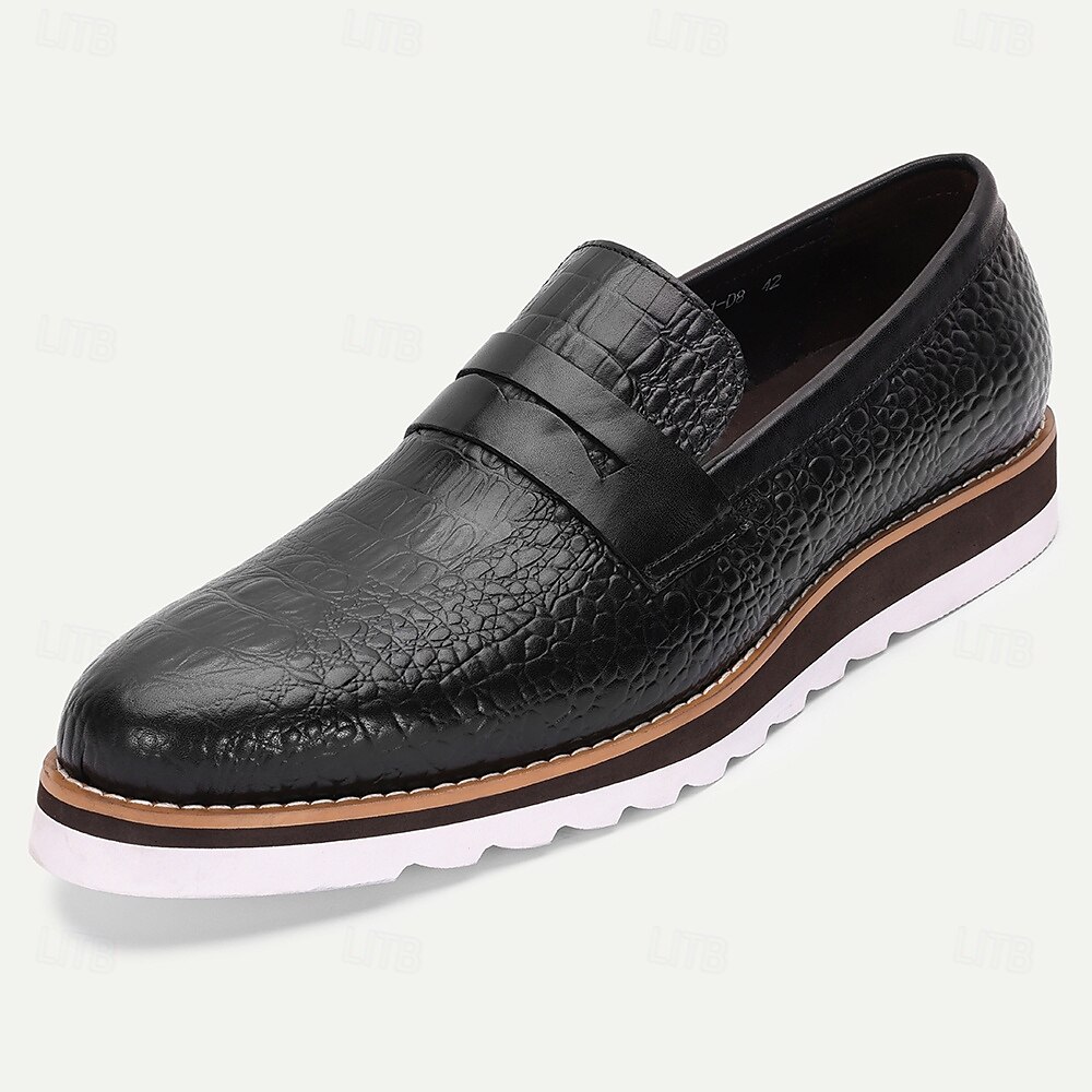 Herren-Loafer und Slipper aus echtem Rindsleder in Schwarz mit Krokoprägung – bequeme Freizeitschuhe für den Alltag und auf Reisen 2025 - $109.99 –P2