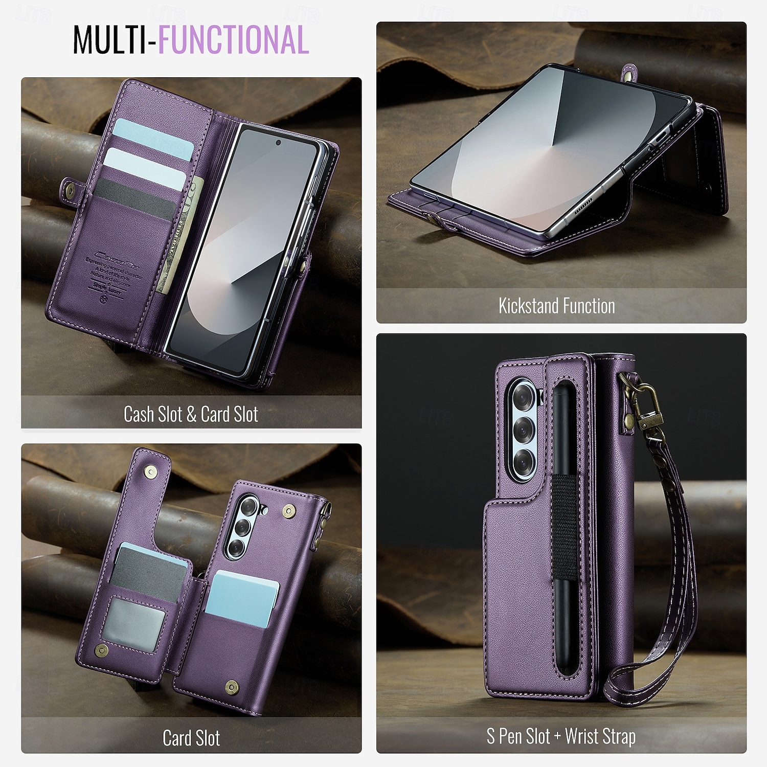 telefono Custodia Per Samsung Galaxy Z Fold 6 Custodia a Flip Cavalletto Resistente agli urti TPU Pelle PU del 2025 a $19.99 –P6